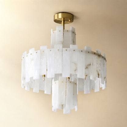 Alabaster Chandelier – Elegant Brass & White Alabaster Light Fixture