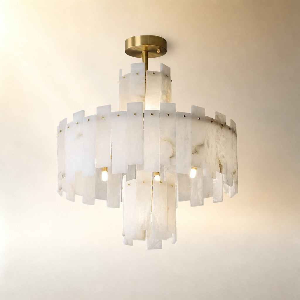 Alabaster Chandelier – Elegant Brass & White Alabaster Light Fixture