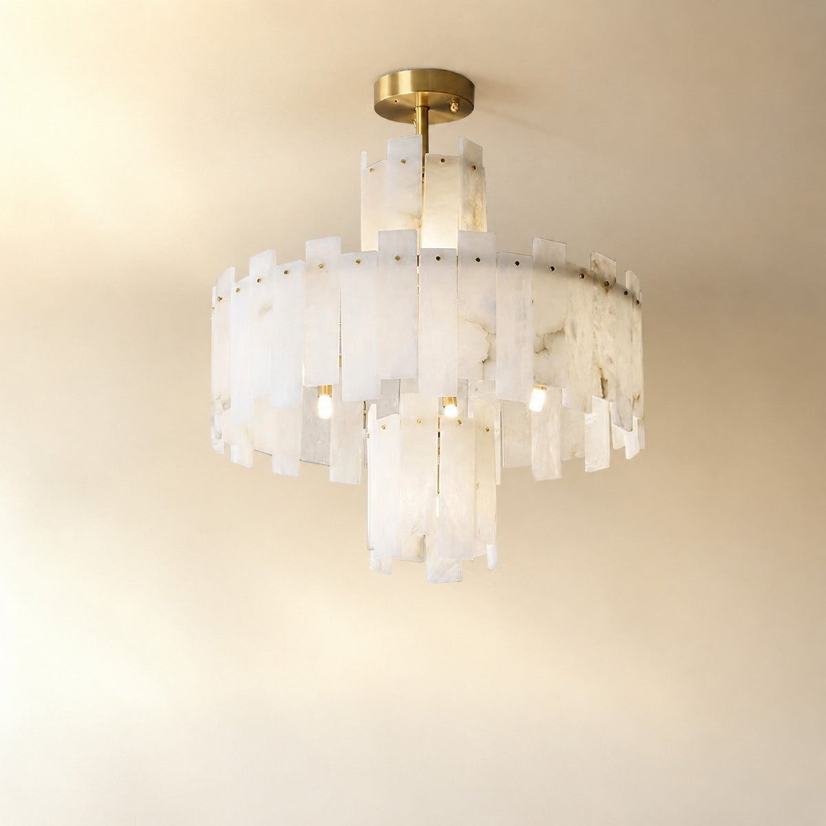 Alabaster Chandelier – Elegant Brass & White Alabaster Light Fixture