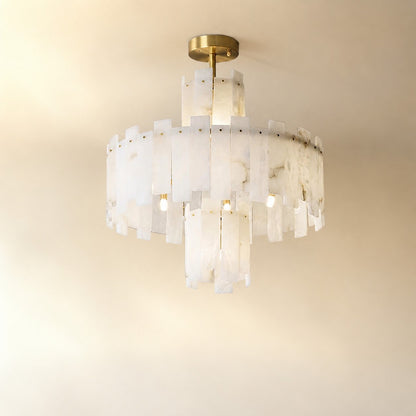 Alabaster Chandelier – Elegant Brass & White Alabaster Light Fixture