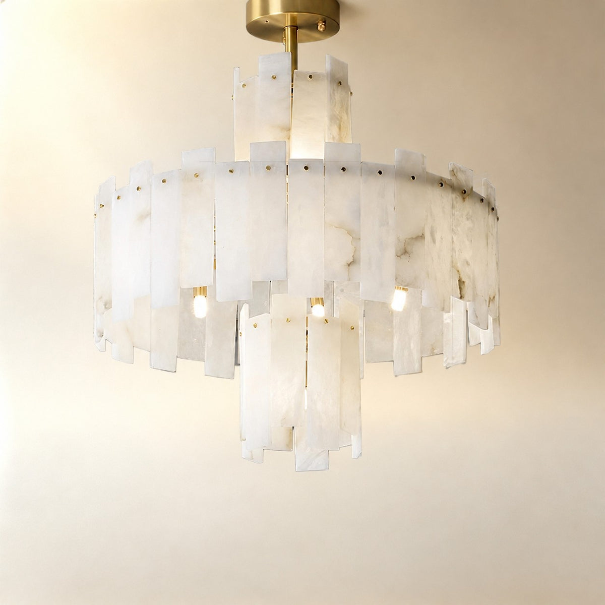 Alabaster Chandelier – Elegant Brass & White Alabaster Light Fixture