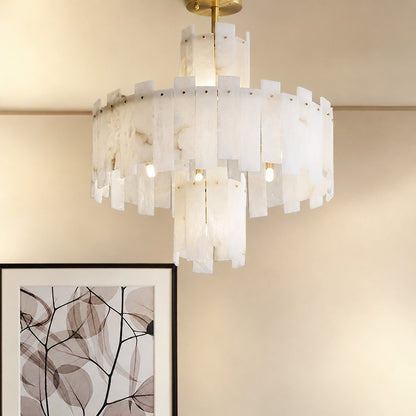 Alabaster Chandelier – Elegant Brass & White Alabaster Light Fixture