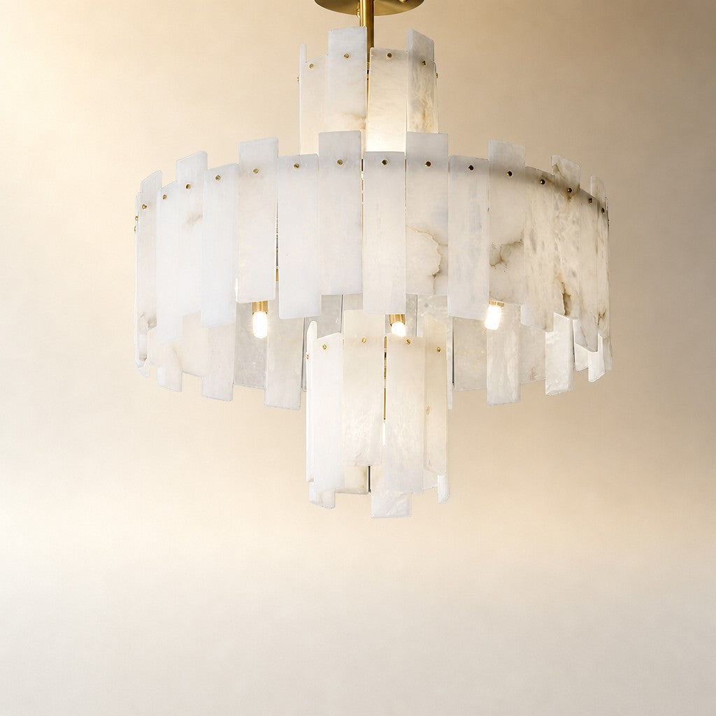 Alabaster Chandelier – Elegant Brass & White Alabaster Light Fixture