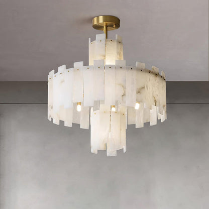 Alabaster Chandelier – Elegant Brass & White Alabaster Light Fixture