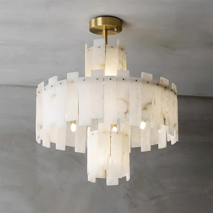 Alabaster Chandelier – Elegant Brass & White Alabaster Light Fixture