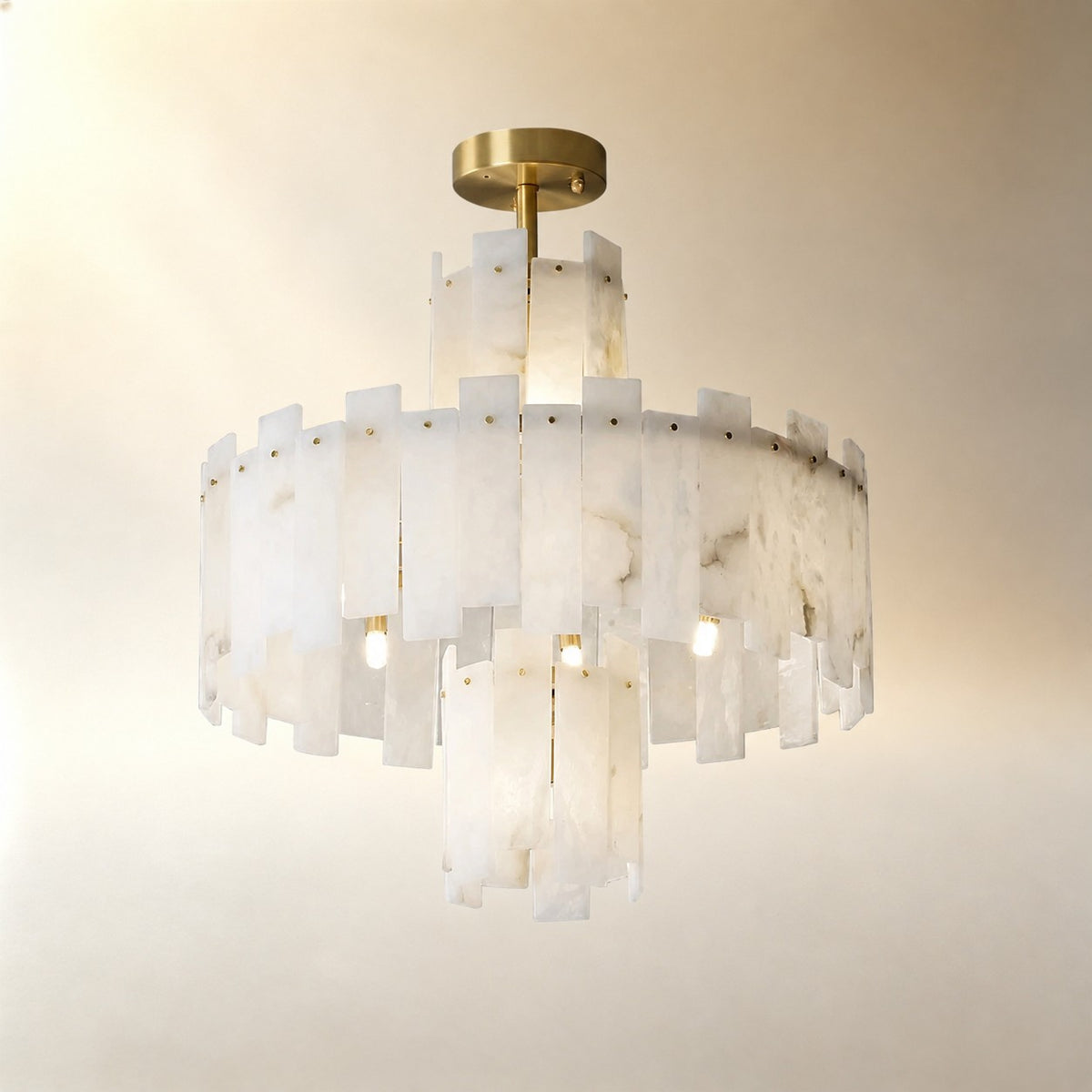 Alabaster Chandelier – Elegant Brass & White Alabaster Light Fixture