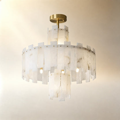 Alabaster Chandelier – Elegant Brass & White Alabaster Light Fixture