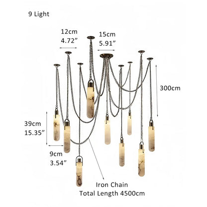 Alabaster Flint 1/2/3/5/7/9/12/15 - Light LED Multi - Drop Pendant - 9 lightsBlushlighting
