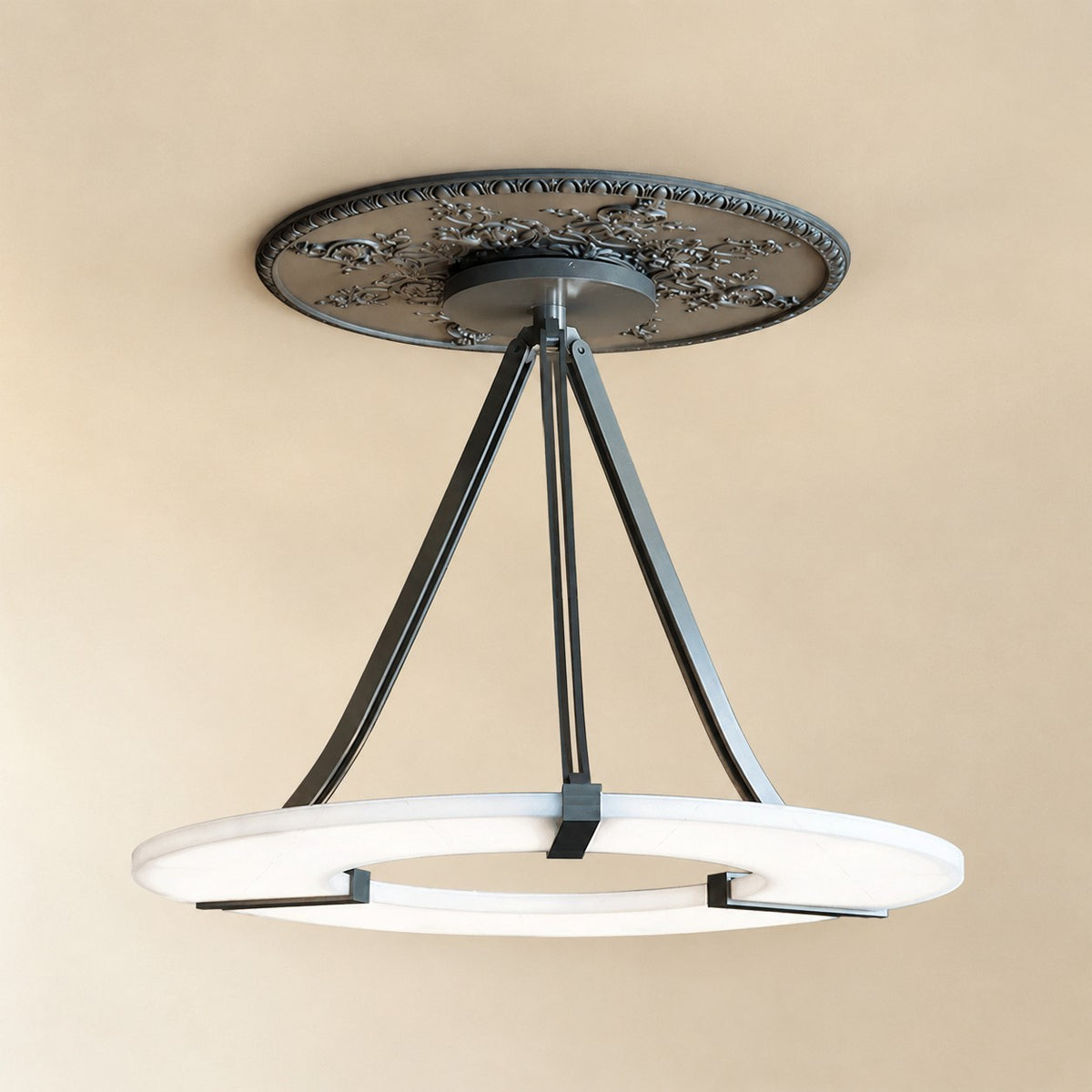Alabaster Halo Pendant Light – Black & White LED Chandelier
