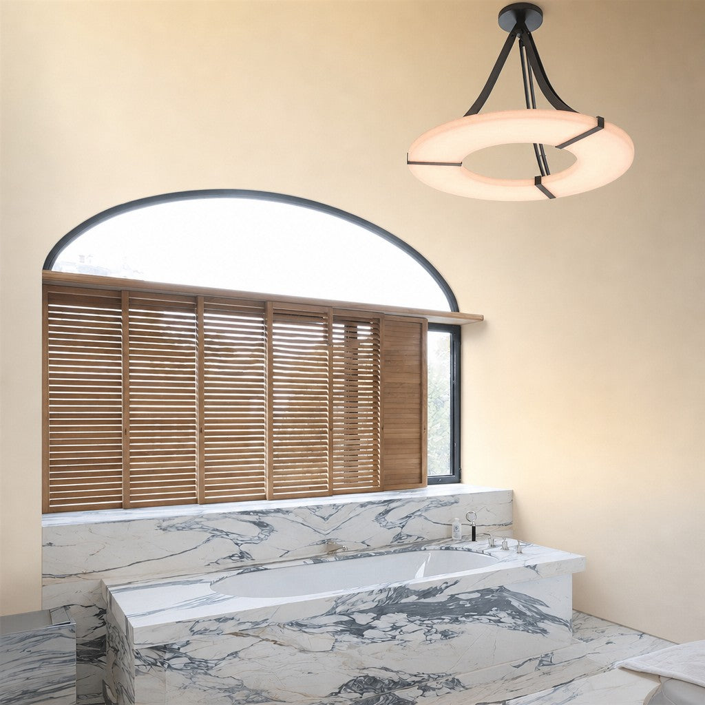 Alabaster Halo Pendant Light – Black & White LED Chandelier