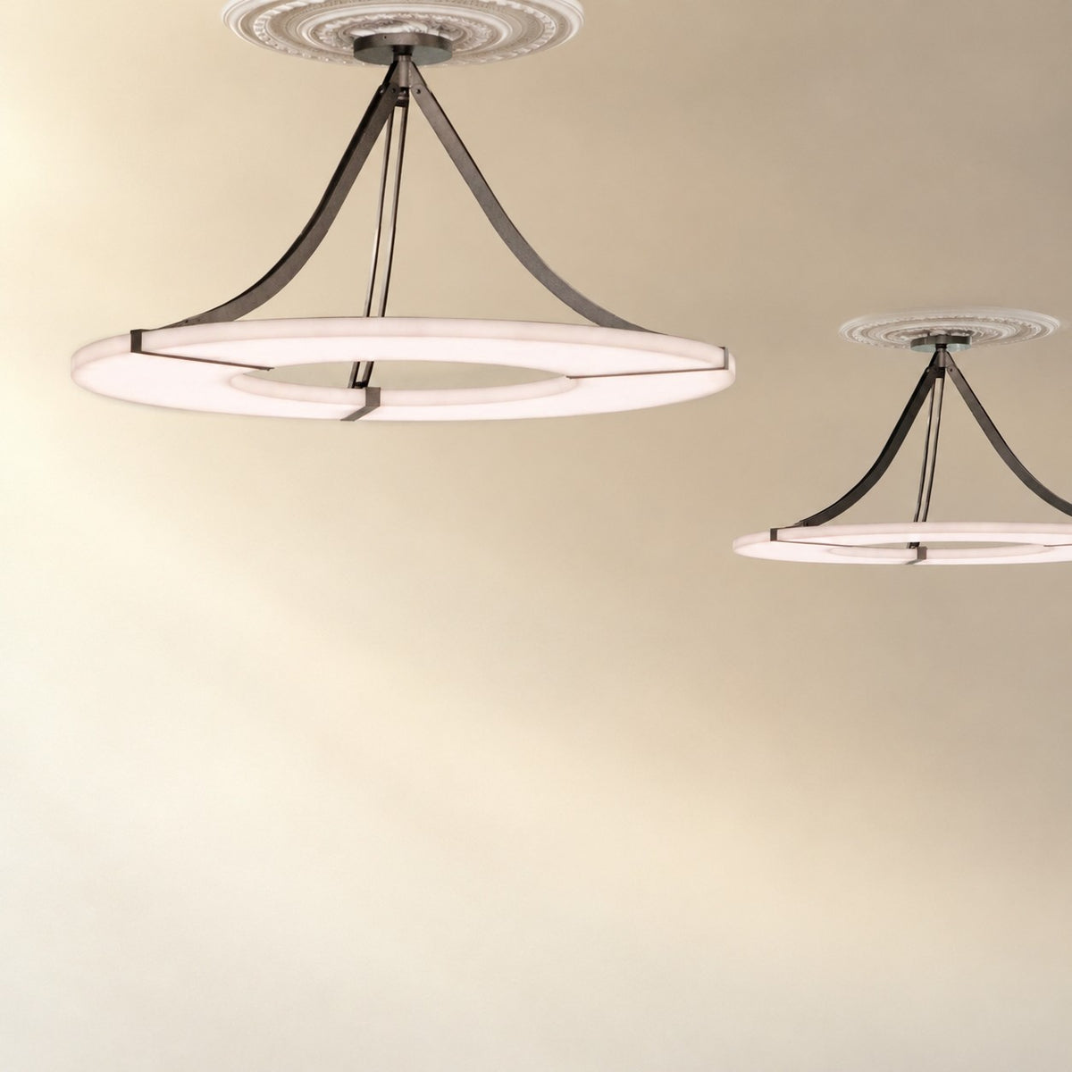 Alabaster Halo Pendant Light – Black & White LED Chandelier