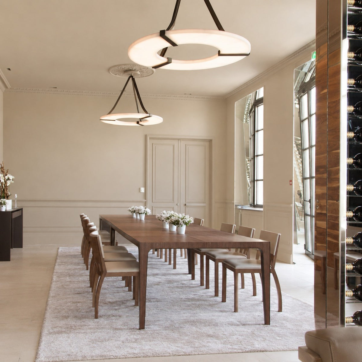 Alabaster Halo Pendant Light – Black & White LED Chandelier