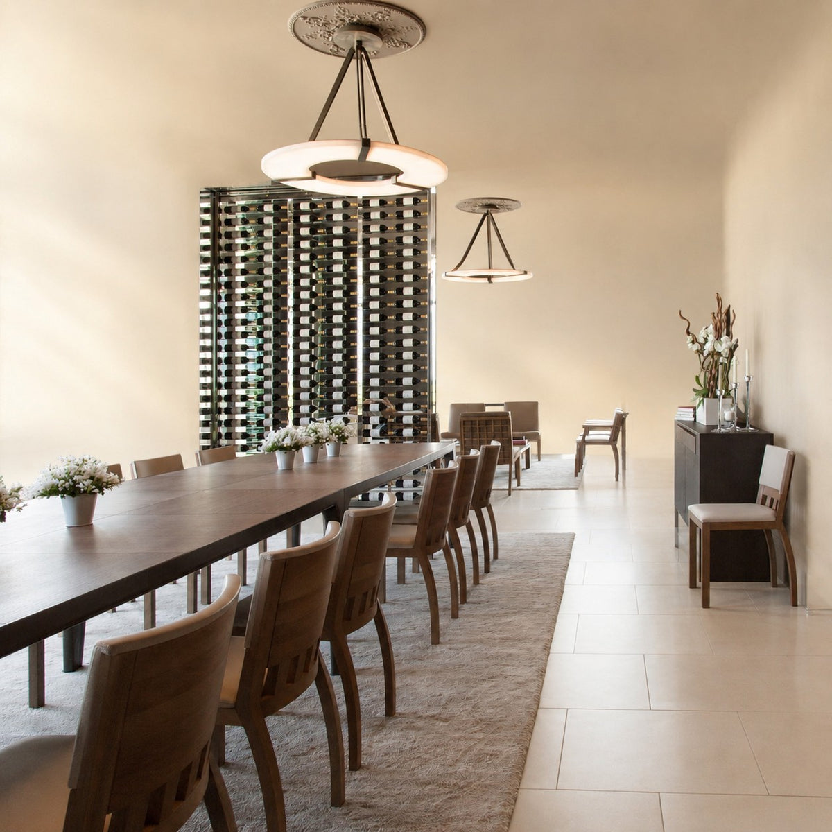 Alabaster Halo Pendant Light – Black & White LED Chandelier