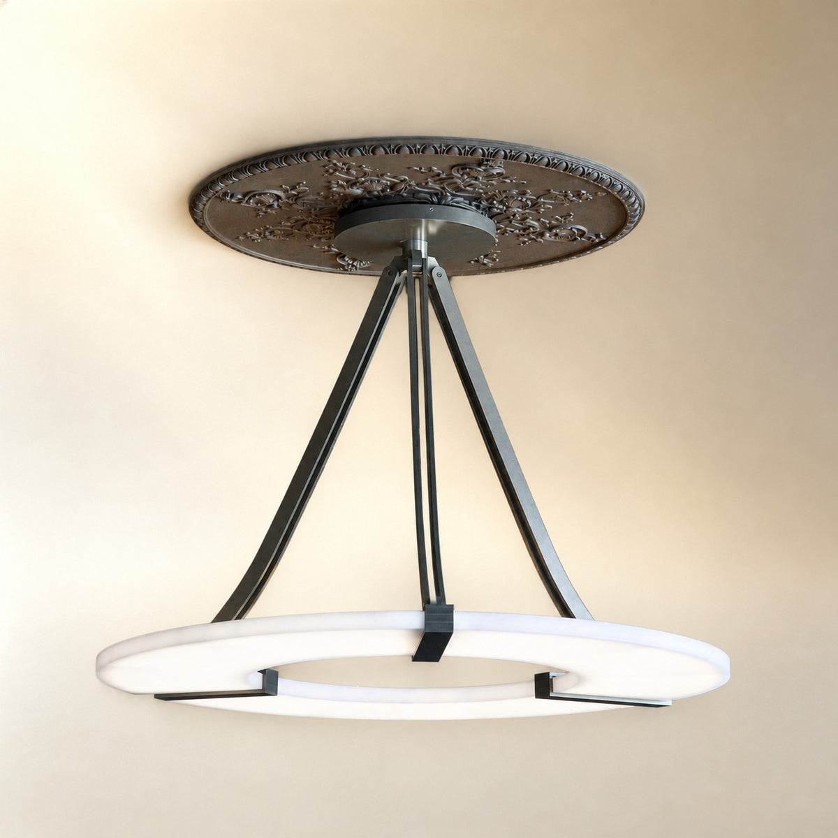 Alabaster Halo Pendant Light – Black & White LED Chandelier