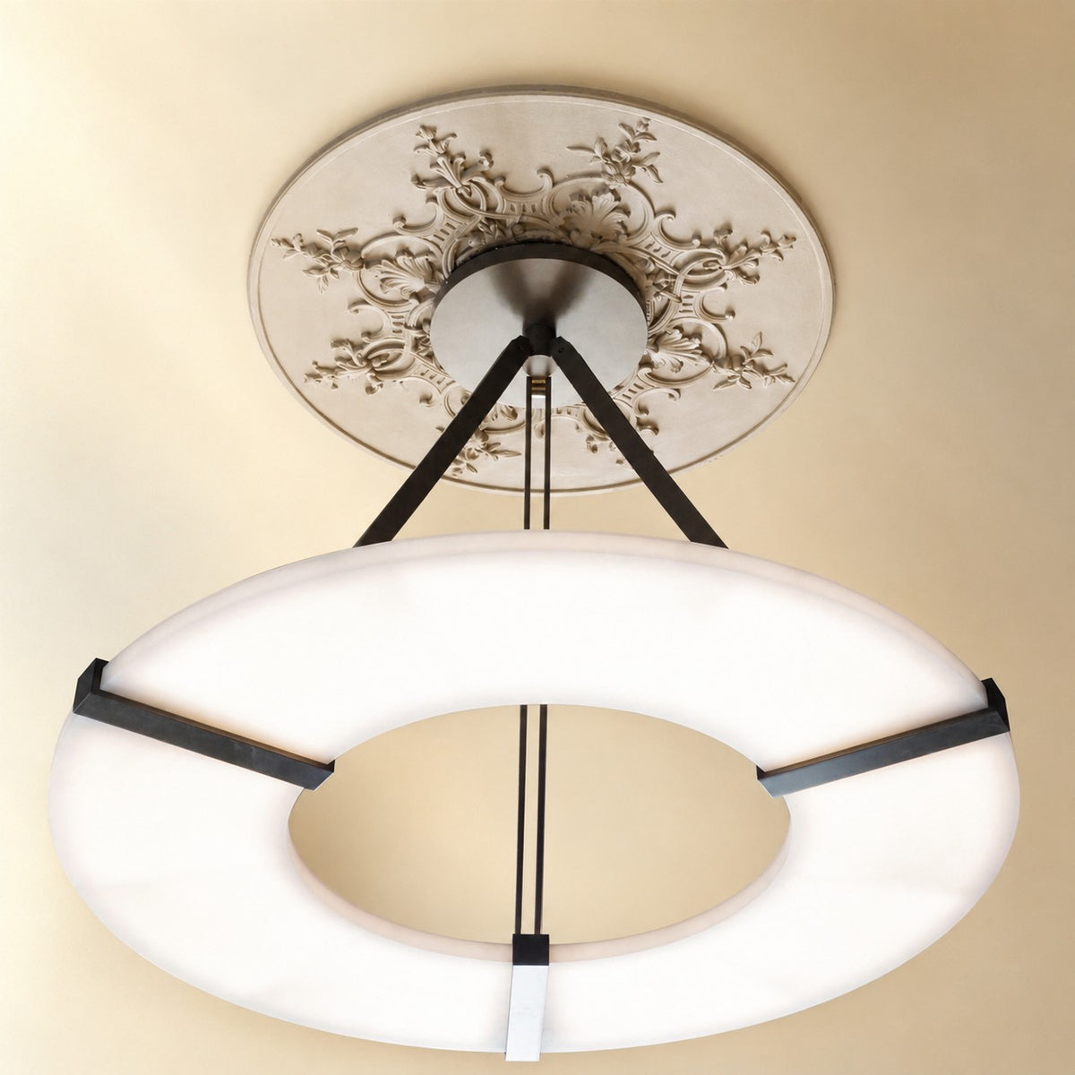 Alabaster Halo Pendant Light – Black & White LED Chandelier