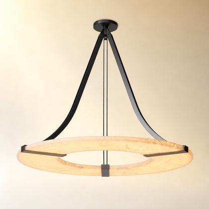 Alabaster Halo Pendant Light – Black & White LED Chandelier