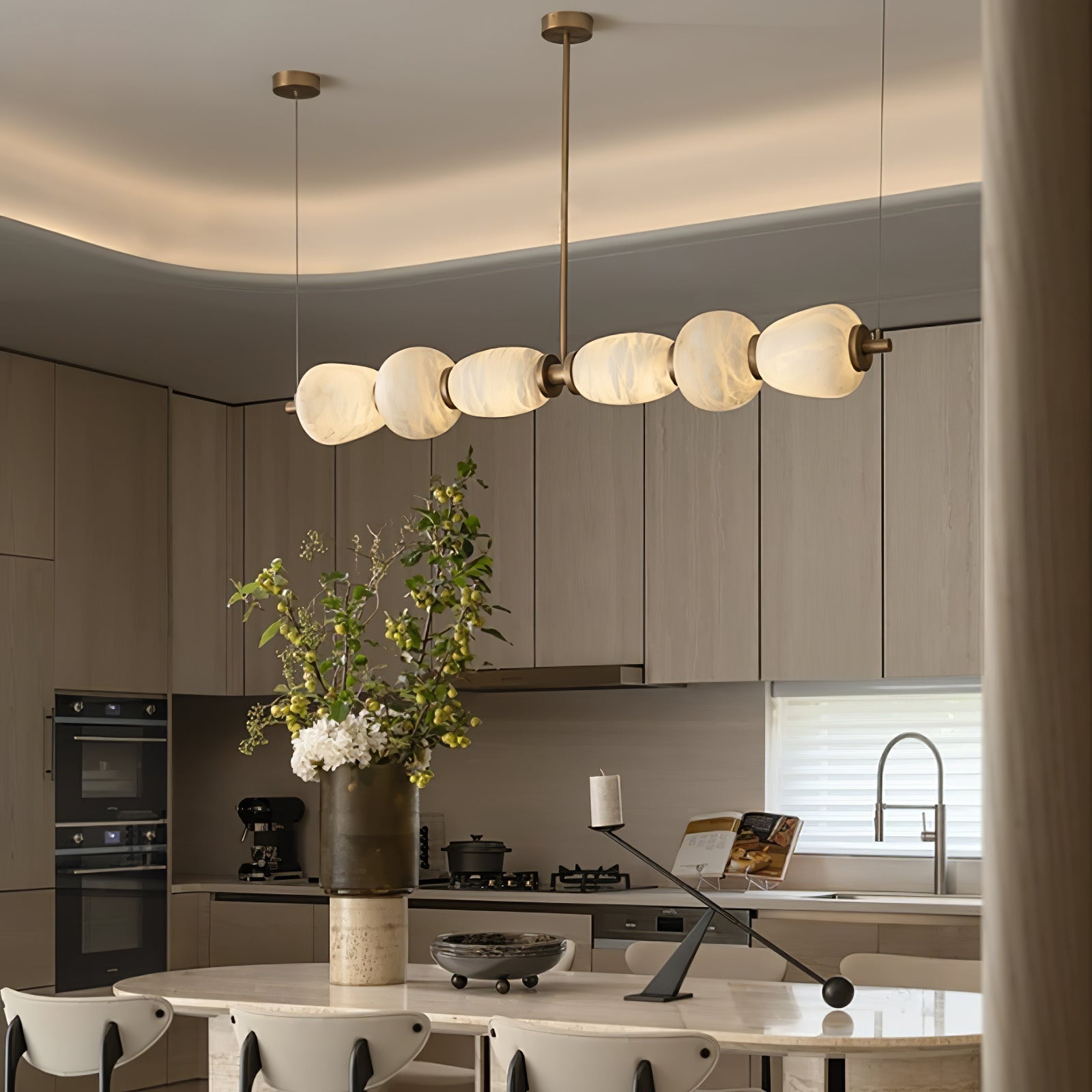 Alabaster Pebble Linear Chandelier