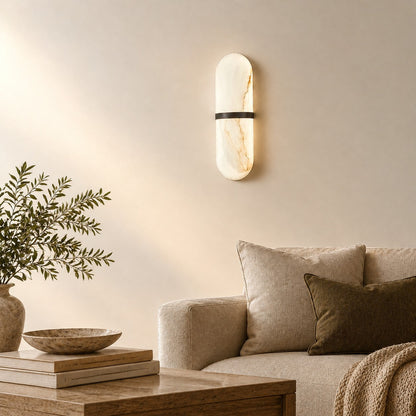 Alabaster Pill Wall Lamp, 3.9~4.7-Inch x H 15.7-Inch, Brass, Warm Light for Living Room & Dining Room