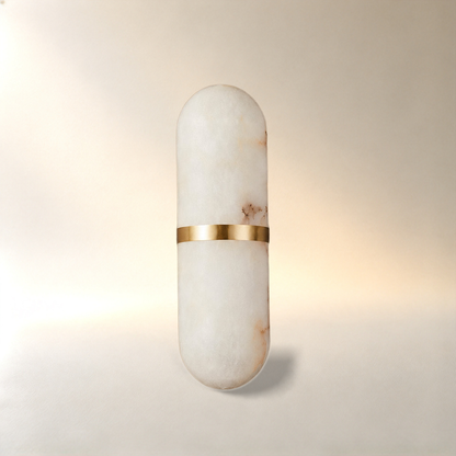 Alabaster Pill Wall Lamp, 3.9~4.7-Inch x H 15.7-Inch, Brass, Warm Light for Living Room & Dining Room
