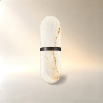 Alabaster Pill Wall Lamp, 3.9~4.7-Inch x H 15.7-Inch, Brass, Warm Light for Living Room & Dining Room