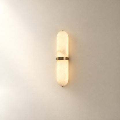 Alabaster Pill Wall Lamp, 3.9~4.7-Inch x H 15.7-Inch, Brass, Warm Light for Living Room & Dining Room
