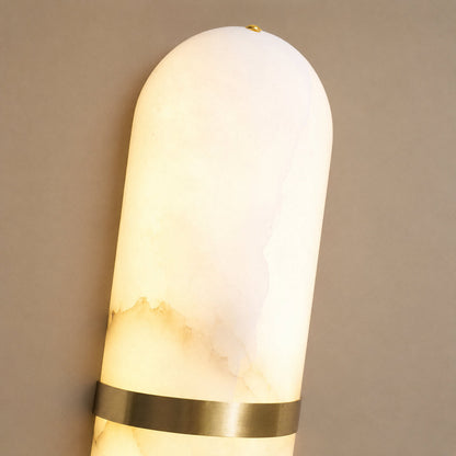 Alabaster Pill Wall Lamp, 3.9~4.7-Inch x H 15.7-Inch, Brass, Warm Light for Living Room & Dining Room