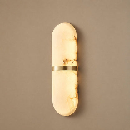 Alabaster Pill Wall Lamp, 3.9~4.7-Inch x H 15.7-Inch, Brass, Warm Light for Living Room & Dining Room