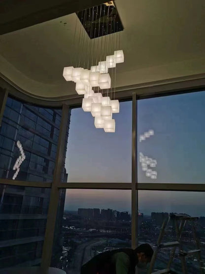 Alabaster Cubic Rectangular Chandelier