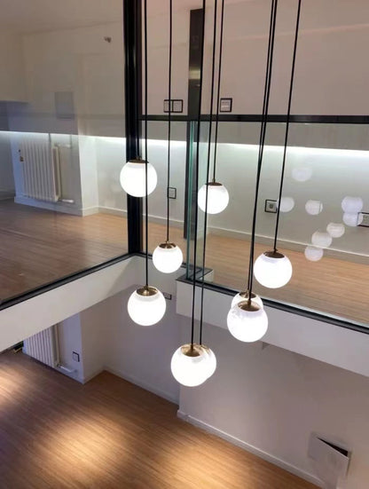 Luna Alabaster Sphere Staircase Chandelier, Multi Pendant Light