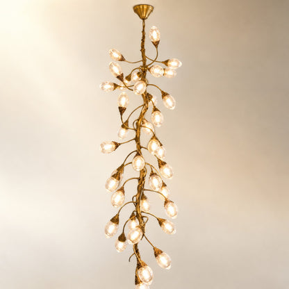 Antique Brass Metal and Glass Vine Branch Chandelier