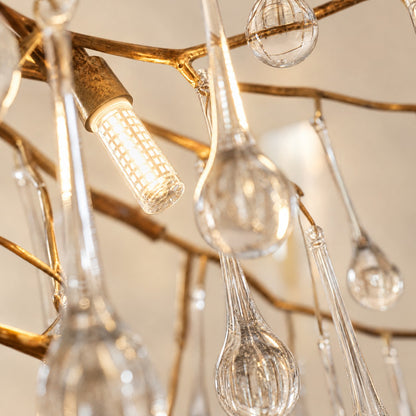 Antique Brass Metal Branch Crystal Chandelier