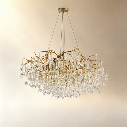 Antique Brass Metal Branch Crystal Chandelier
