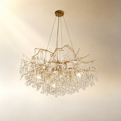 Antique Brass Metal Branch Crystal Chandelier