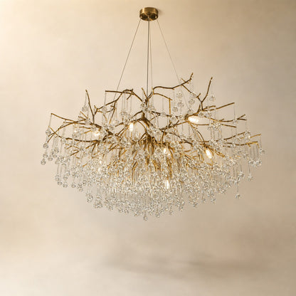 Antique Brass Metal Branch Crystal Chandelier