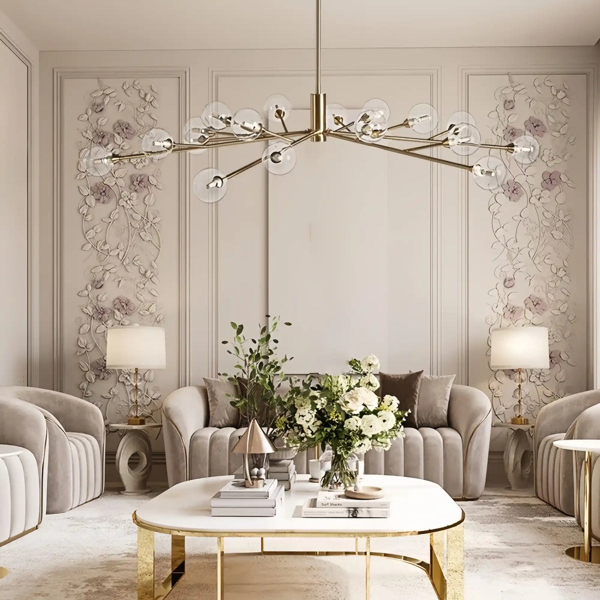 Apollo Round Midcentury Modern Starburst Chandelier in Antiqued Finishes