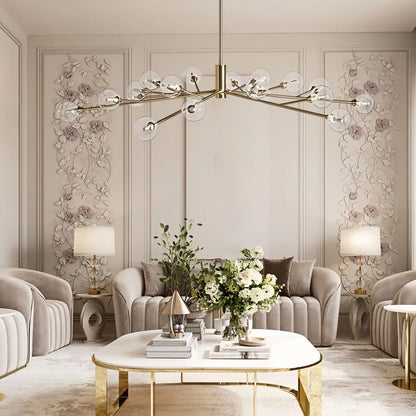 Apollo Round Midcentury Modern Starburst Chandelier in Antiqued Finishes