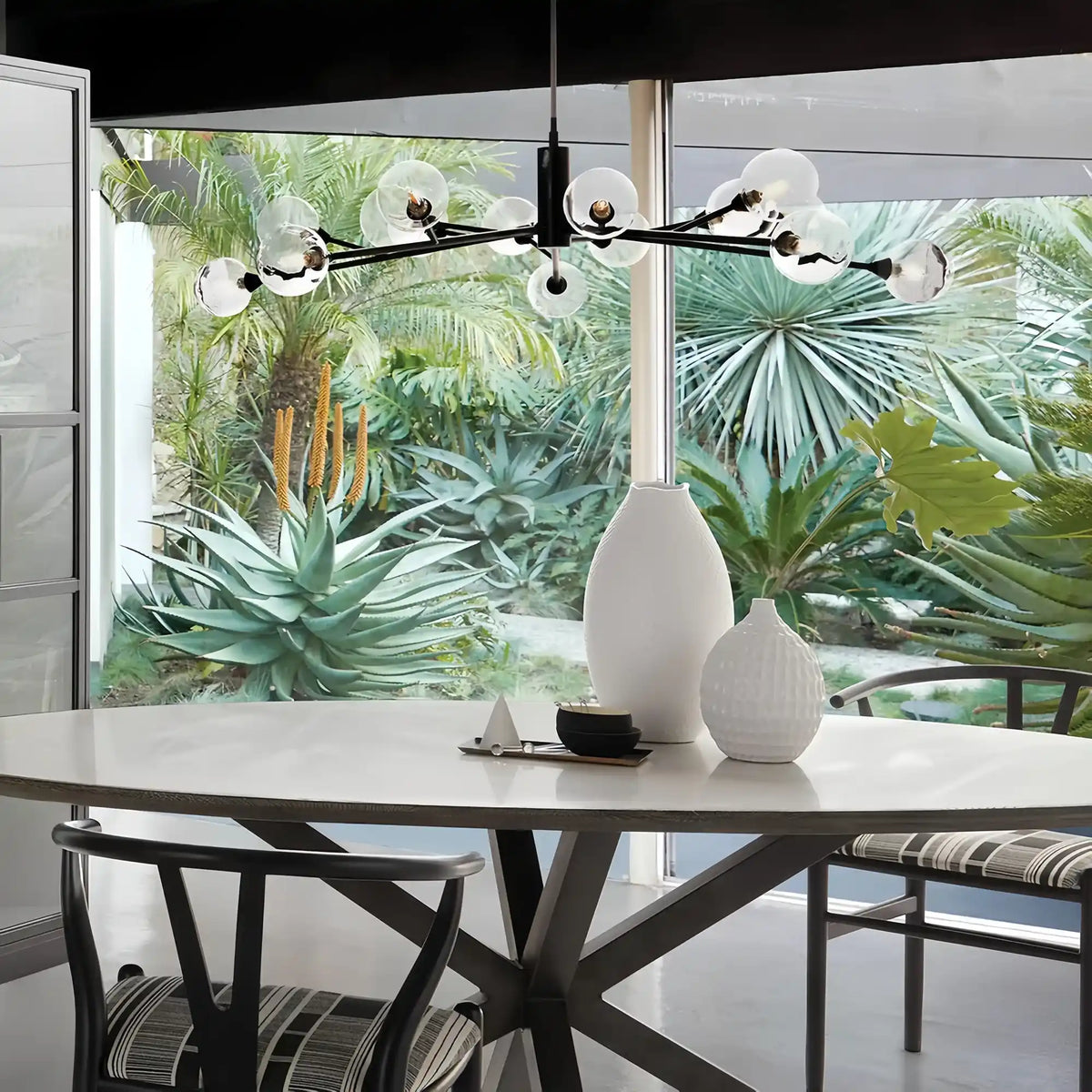 Apollo Round Midcentury Modern Starburst Chandelier in Antiqued Finishes