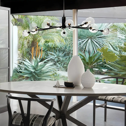 Apollo Round Midcentury Modern Starburst Chandelier in Antiqued Finishes