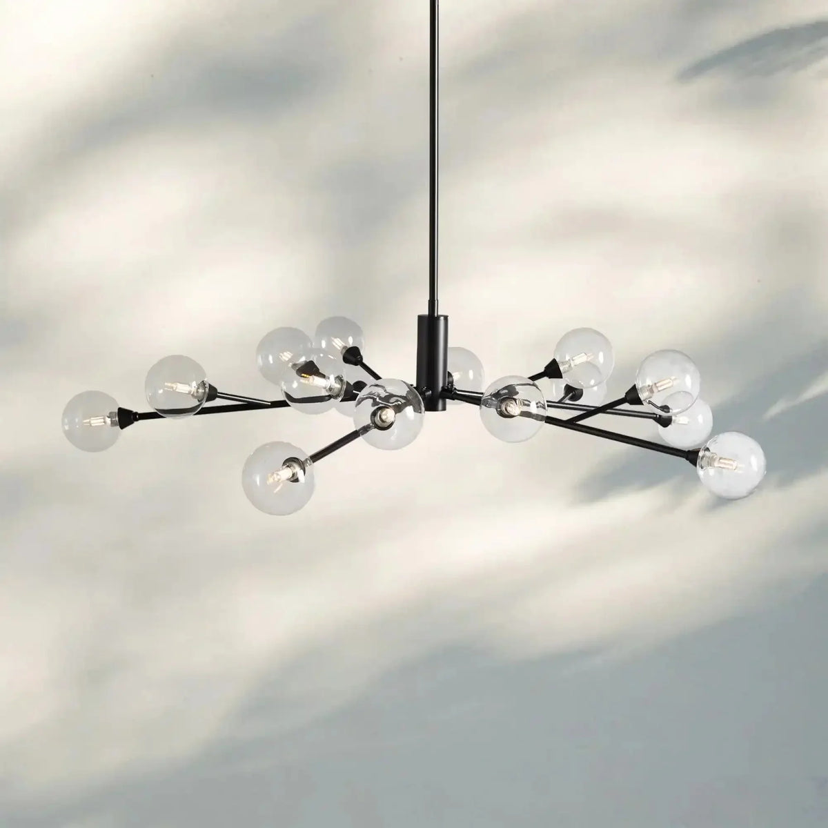 Apollo Round Midcentury Modern Starburst Chandelier in Antiqued Finishes