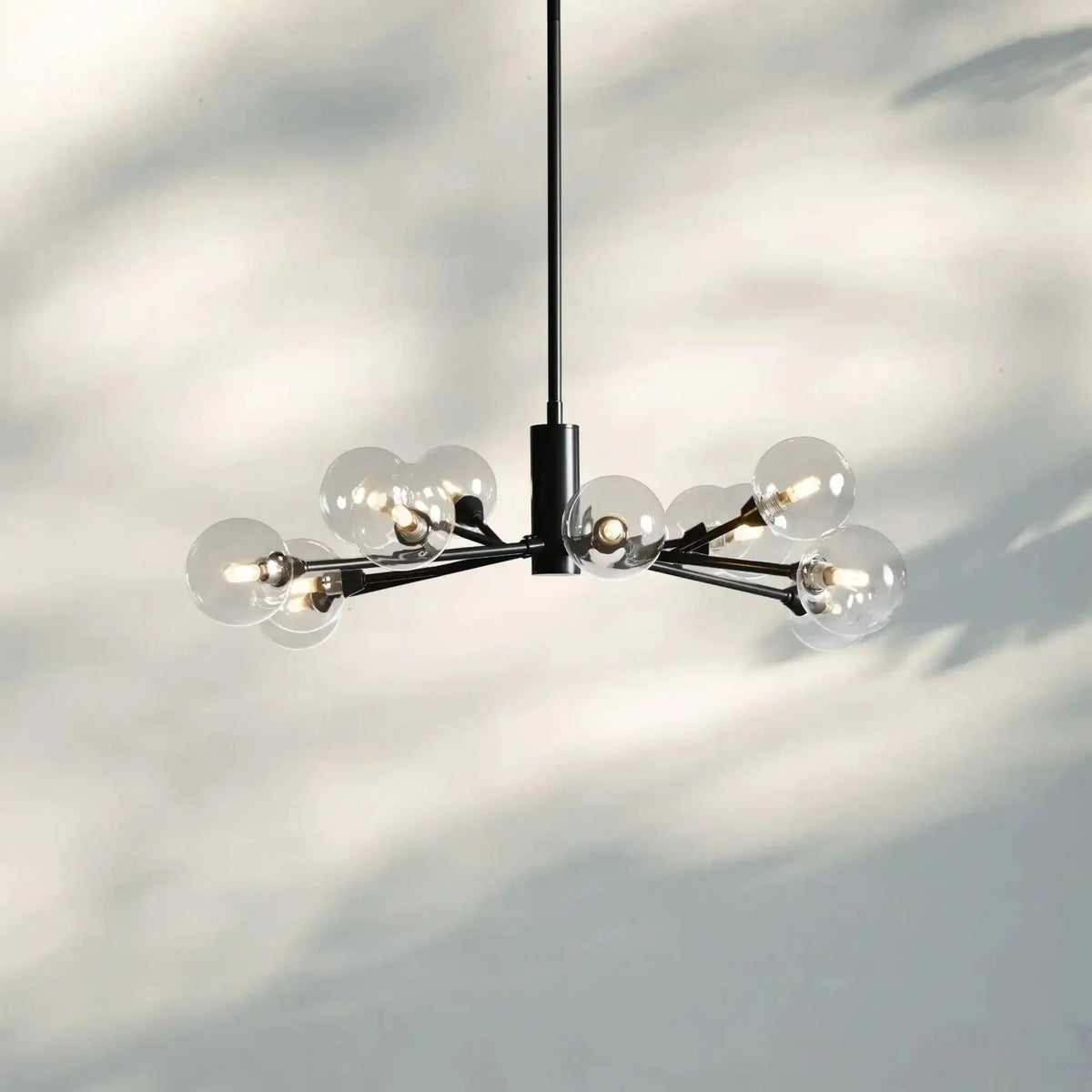 Apollo Round Midcentury Modern Starburst Chandelier in Antiqued Finishes