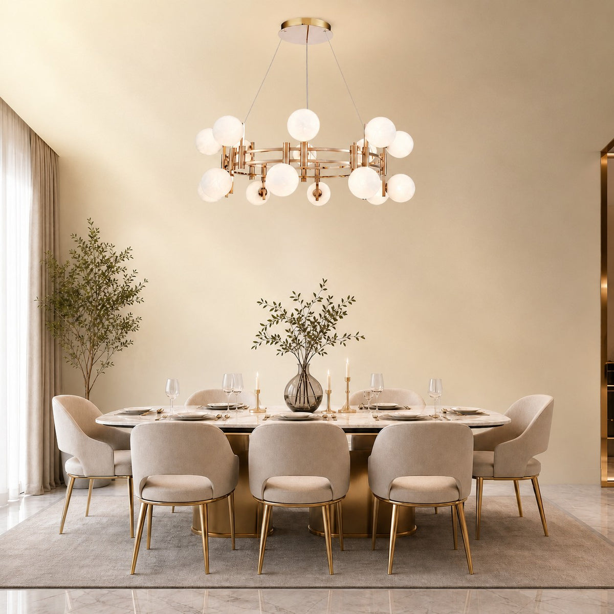 Arivan Frosted Glass Globe Round Chandelier 39.4"