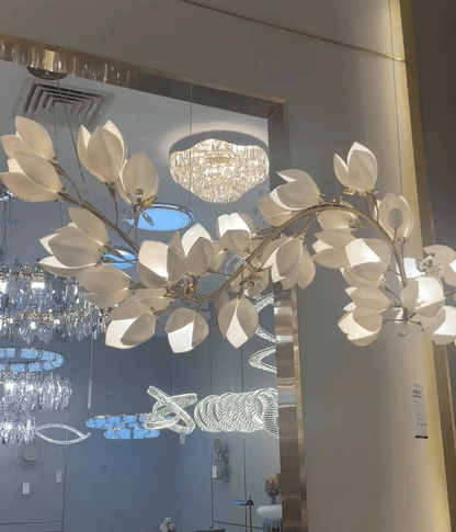 Art Design Creative Ceramic Magnolia Ring/Linear Chandelier for Bedroom/Living Room/Dining Room/Kitchen Island