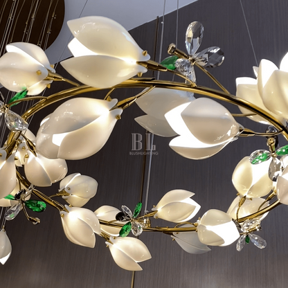 Art Design Creative Ceramic Magnolia Ring/Linear Chandelier for Bedroom/Living Room/Dining Room/Kitchen Island