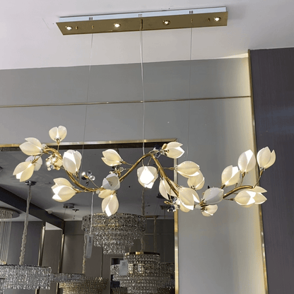 Art Design Creative Ceramic Magnolia Ring/Linear Chandelier for Bedroom/Living Room/Dining Room/Kitchen Island