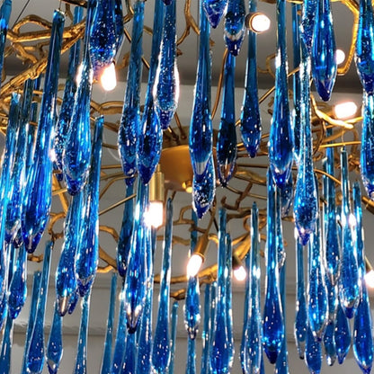 Artistic Branch Chandelier with Blue Glaze Drops for Dining Room