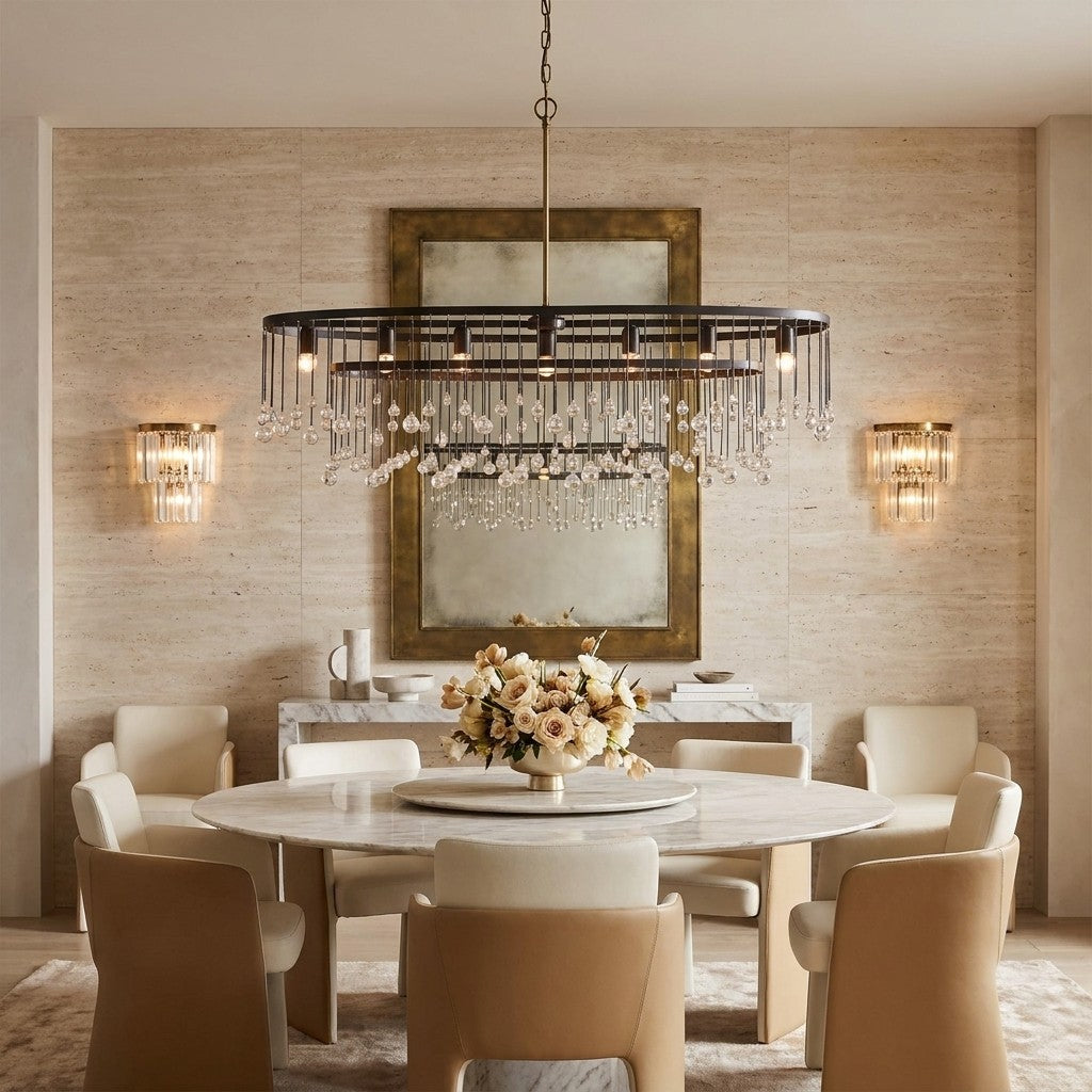 Aubrey Oval Crystal Ball 7 Light Chandelier