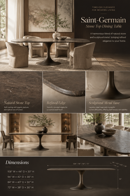 Happyarcadian Steel Base Marble Surface Dining Table