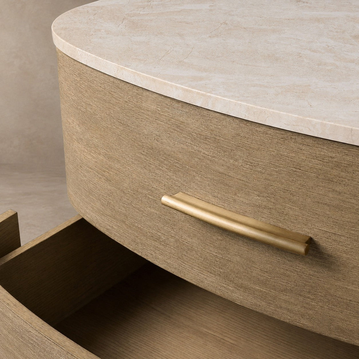 Two-Drawer Marble Top Bedside Table With Brass Pulls