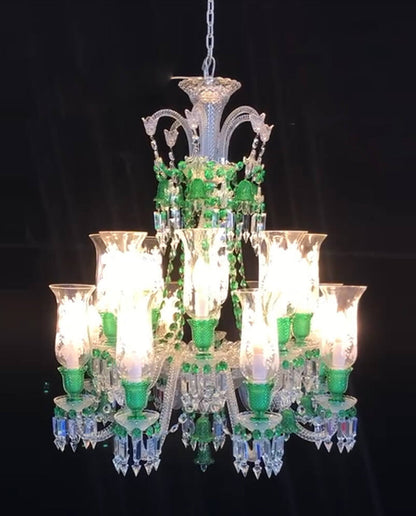 Bacara Inspired Lustre Clear & Green Baccarat Crystal Lighting Chandelier