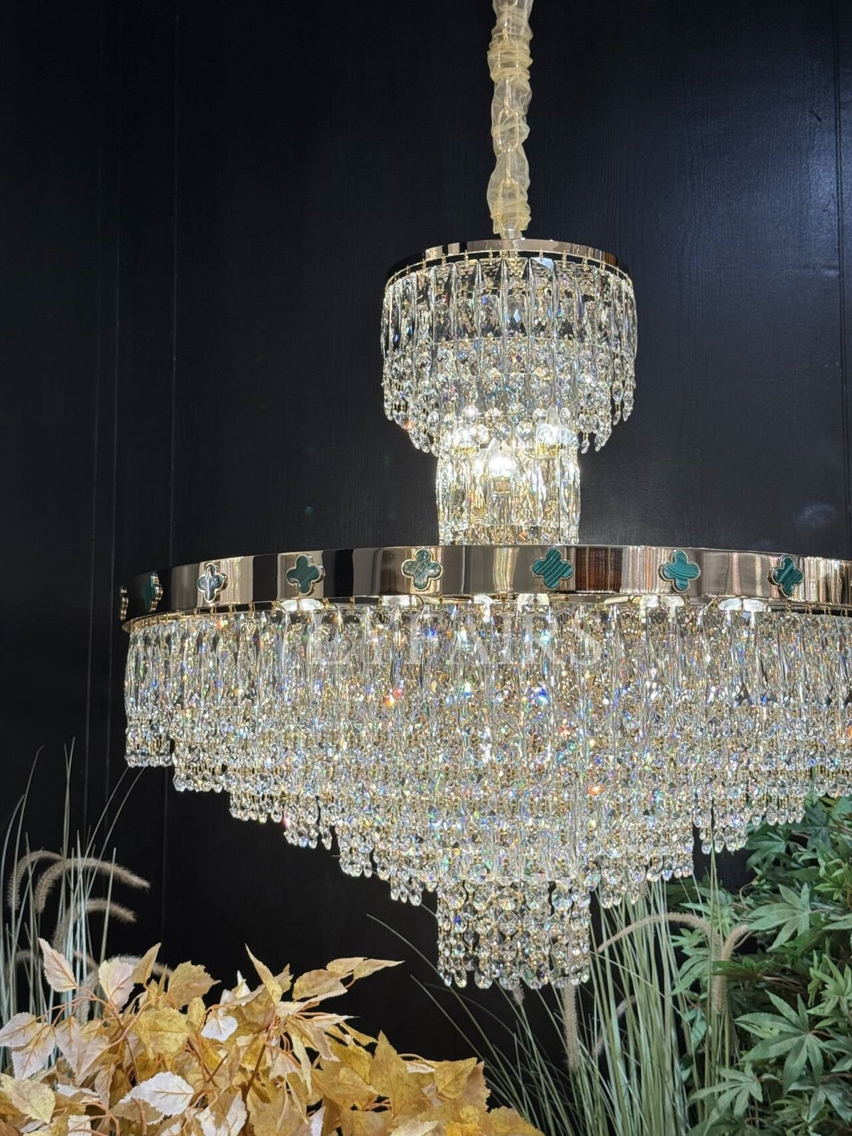 Elegant Clover Malachite Crystal Chandelier Series
